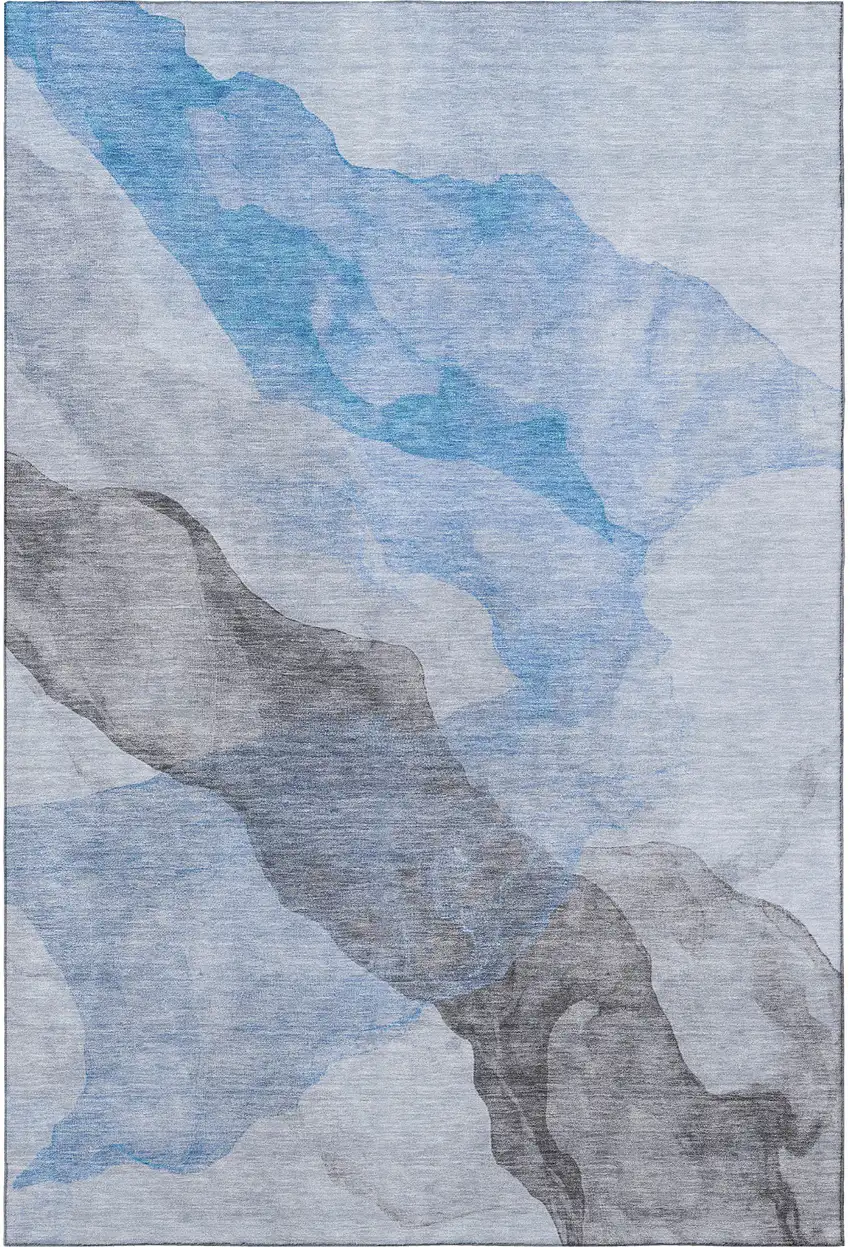 Sky Blue And Gray Abstract Washable Area Rug With UV Protection Photo 4