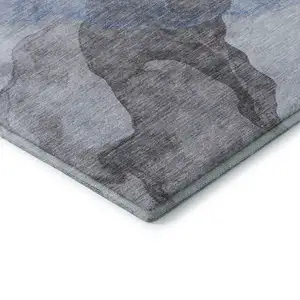 Photo of Sky Blue And Gray Abstract Washable Area Rug With UV Protection