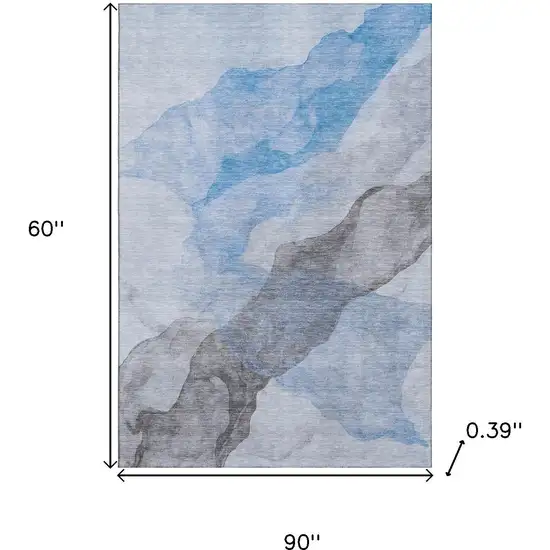 Sky Blue And Gray Abstract Washable Area Rug With UV Protection Photo 9