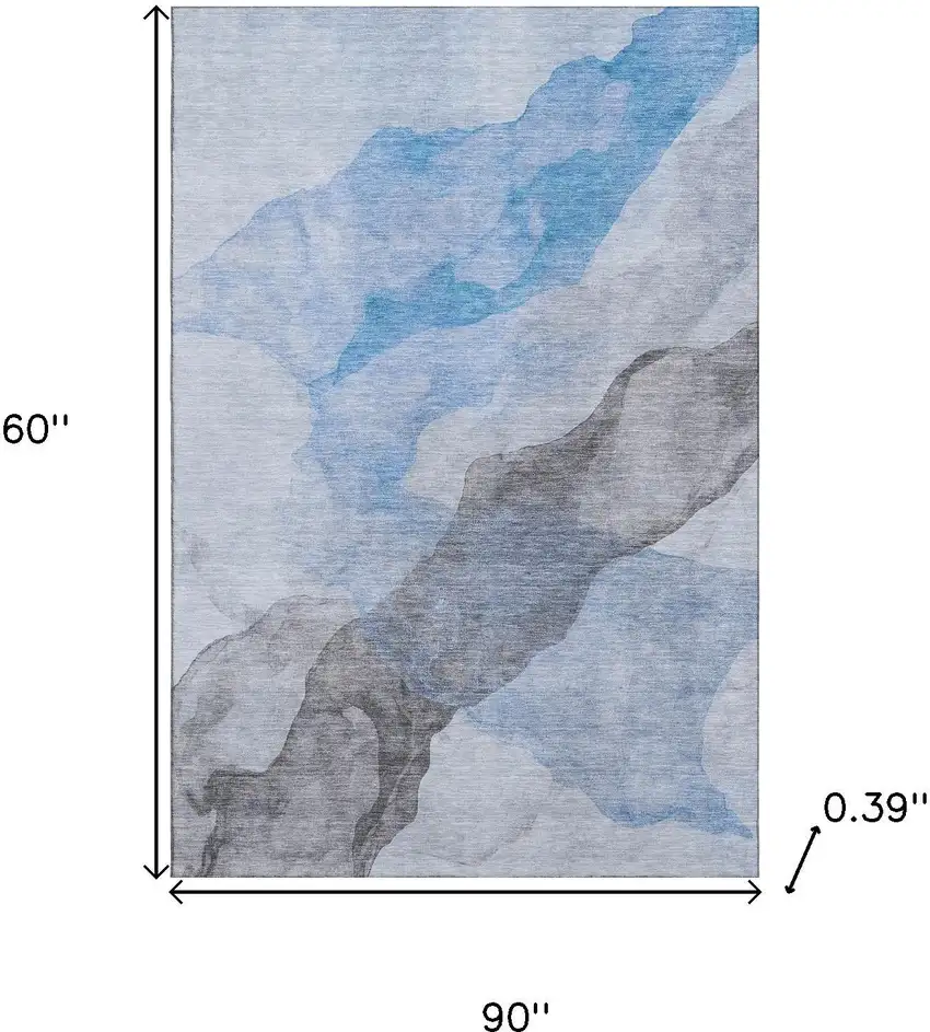 Sky Blue And Gray Abstract Washable Area Rug With UV Protection Photo 9