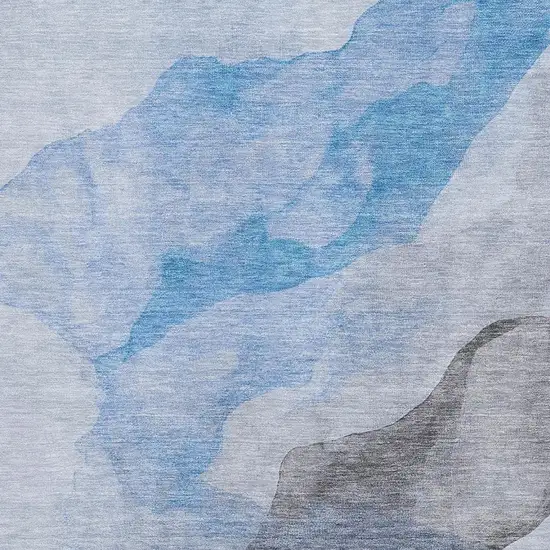 Sky Blue And Gray Abstract Washable Area Rug With UV Protection Photo 3
