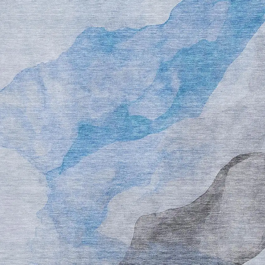 Sky Blue And Gray Abstract Washable Area Rug With UV Protection Photo 3