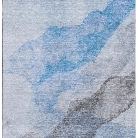Sky Blue And Gray Abstract Washable Area Rug With UV Protection Photo 4