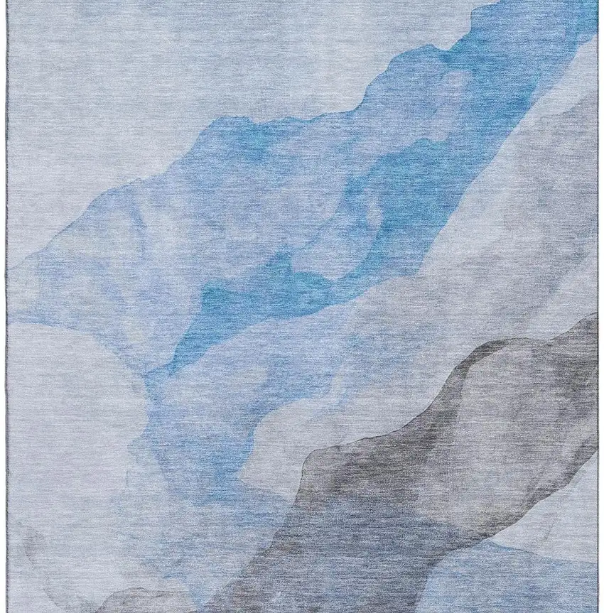 Sky Blue And Gray Abstract Washable Area Rug With UV Protection Photo 4