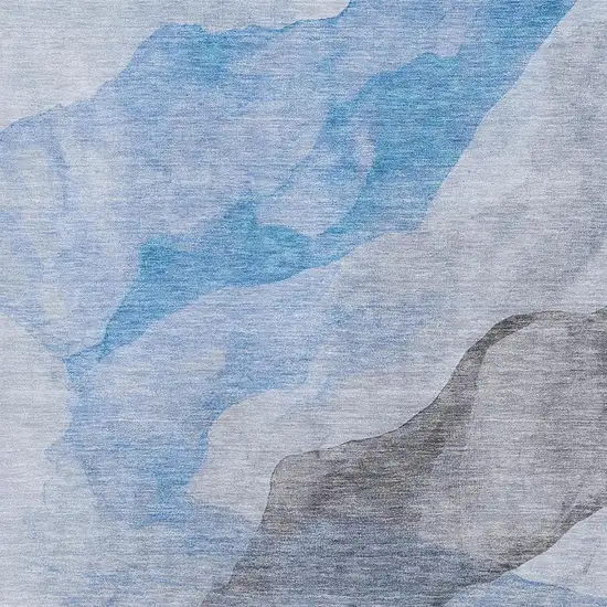 Sky Blue And Gray Abstract Washable Area Rug With UV Protection Photo 3