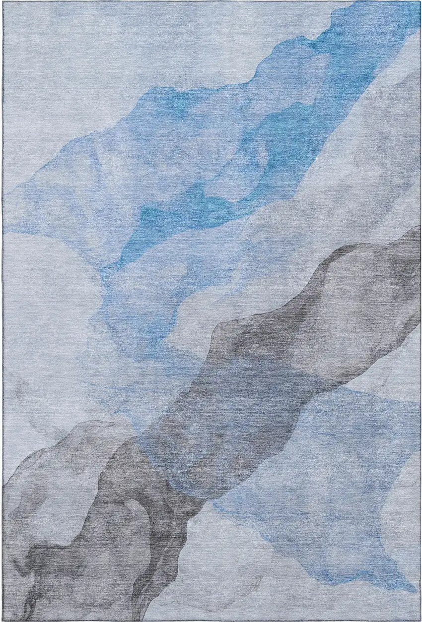 Sky Blue And Gray Abstract Washable Area Rug With UV Protection Photo 1