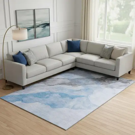 Sky Blue And Gray Abstract Washable Area Rug With UV Protection Photo 2