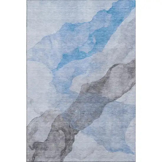 Sky Blue And Gray Abstract Washable Area Rug With UV Protection Photo 1