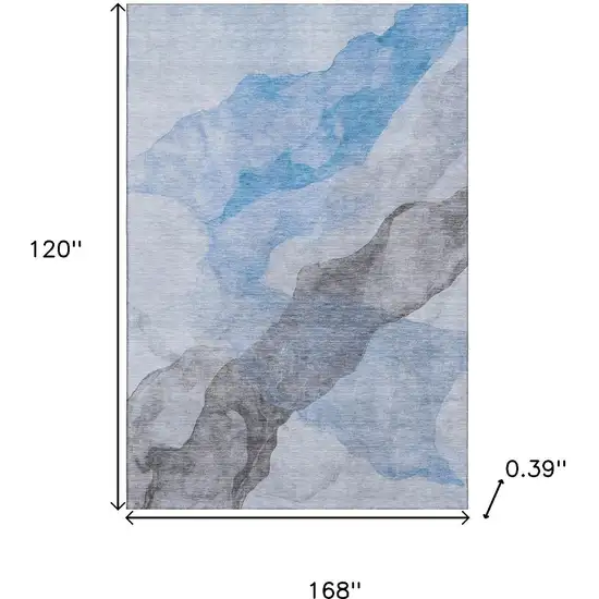 Sky Blue And Gray Abstract Washable Area Rug With UV Protection Photo 9