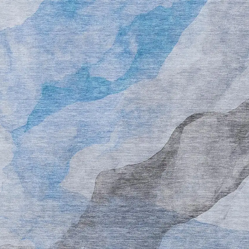 Sky Blue And Gray Abstract Washable Area Rug With UV Protection Photo 3