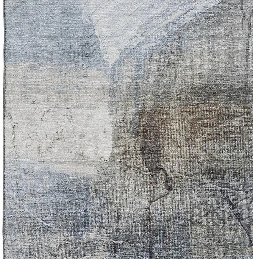 Sky Blue And Gray Abstract Washable Area Rug With UV Protection Photo 4