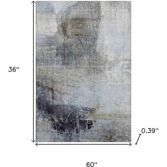 Sky Blue And Gray Abstract Washable Area Rug With UV Protection Photo 9