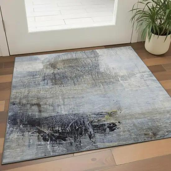 Sky Blue And Gray Abstract Washable Area Rug With UV Protection Photo 2
