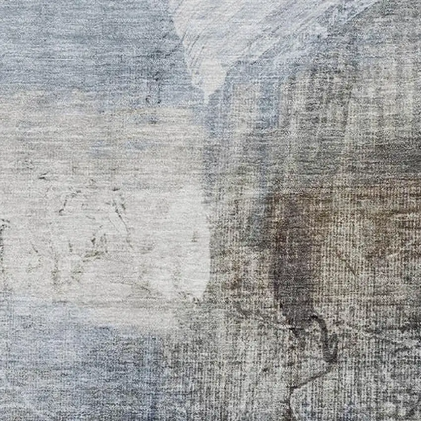 Sky Blue And Gray Abstract Washable Area Rug With UV Protection Photo 3