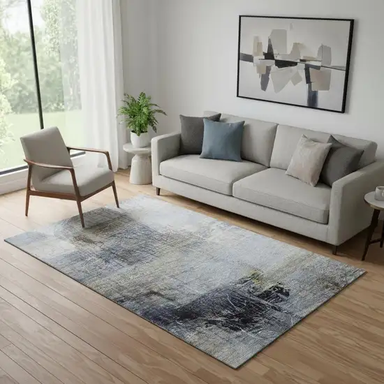 Sky Blue And Gray Abstract Washable Area Rug With UV Protection Photo 2