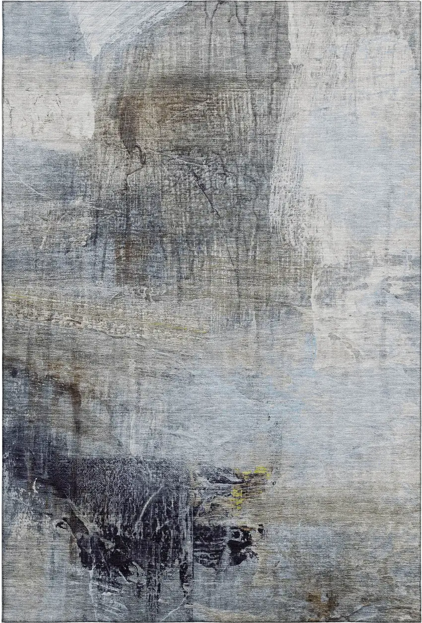 Sky Blue And Gray Abstract Washable Area Rug With UV Protection Photo 1