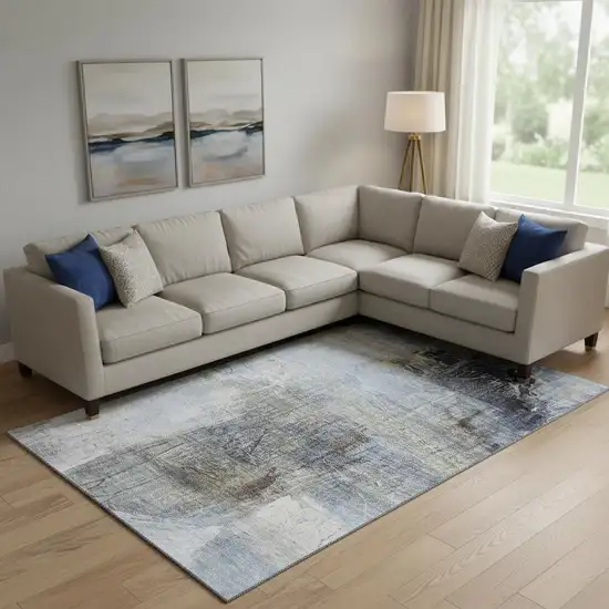 Sky Blue And Gray Abstract Washable Area Rug With UV Protection Photo 2