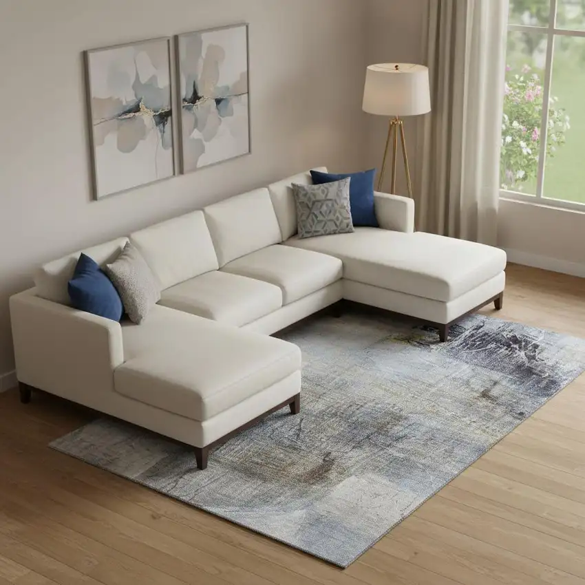 Sky Blue And Gray Abstract Washable Area Rug With UV Protection Photo 2