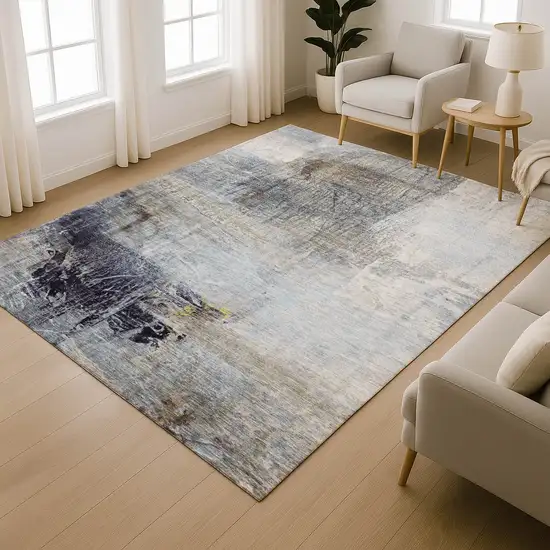 Sky Blue And Gray Abstract Washable Area Rug With UV Protection Photo 6