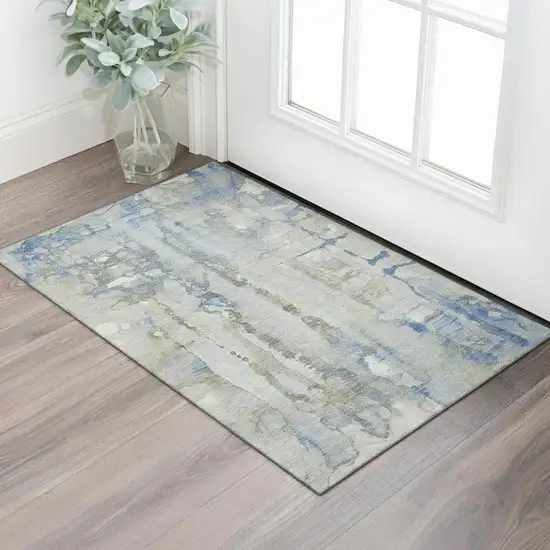 Sky Blue And Gray Abstract Washable Area Rug With UV Protection Photo 2