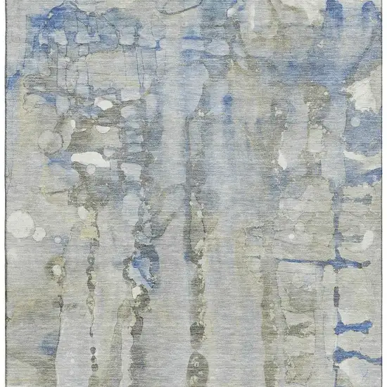 Sky Blue And Gray Abstract Washable Area Rug With UV Protection Photo 3