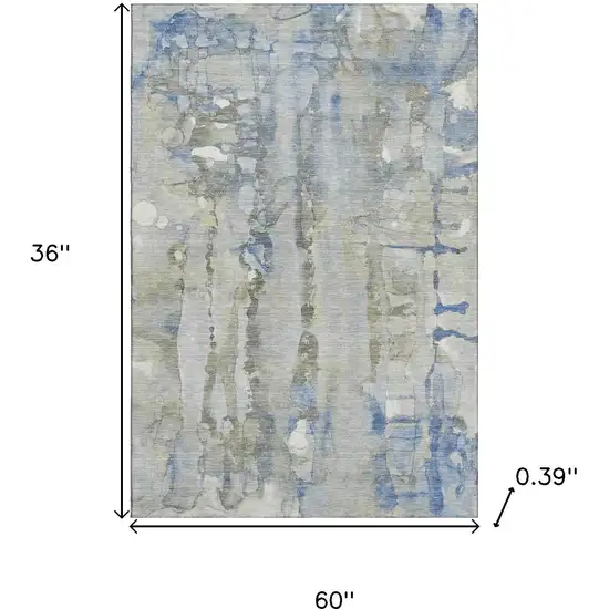 Sky Blue And Gray Abstract Washable Area Rug With UV Protection Photo 9