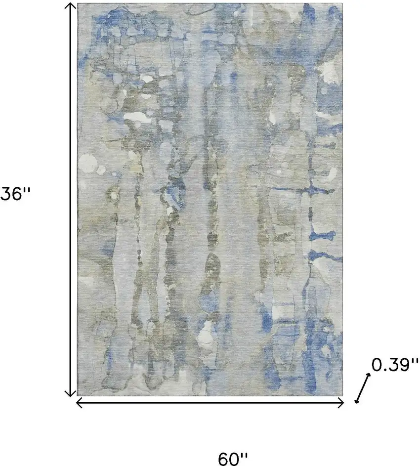 Sky Blue And Gray Abstract Washable Area Rug With UV Protection Photo 9