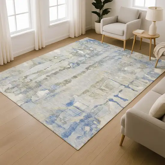 Sky Blue And Gray Abstract Washable Area Rug With UV Protection Photo 6