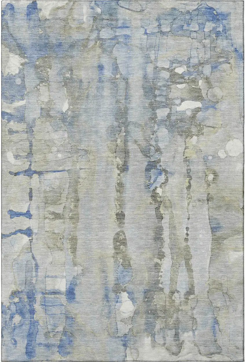 Sky Blue And Gray Abstract Washable Area Rug With UV Protection Photo 4
