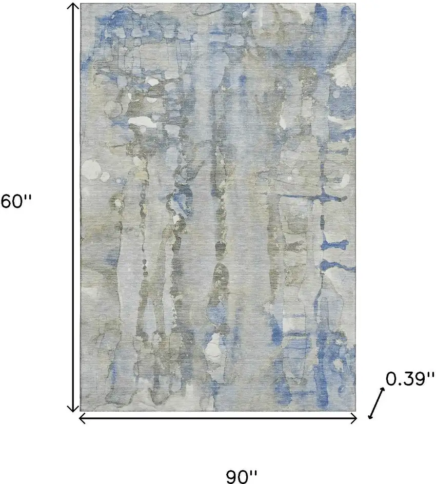 Sky Blue And Gray Abstract Washable Area Rug With UV Protection Photo 9
