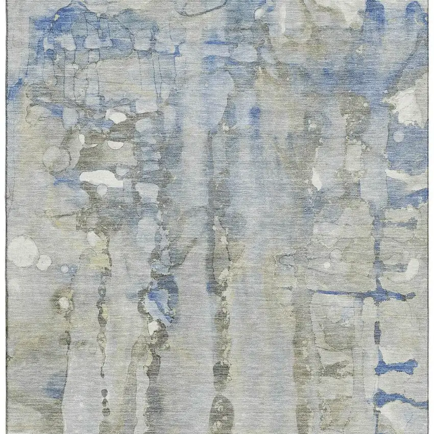 Sky Blue And Gray Abstract Washable Area Rug With UV Protection Photo 4