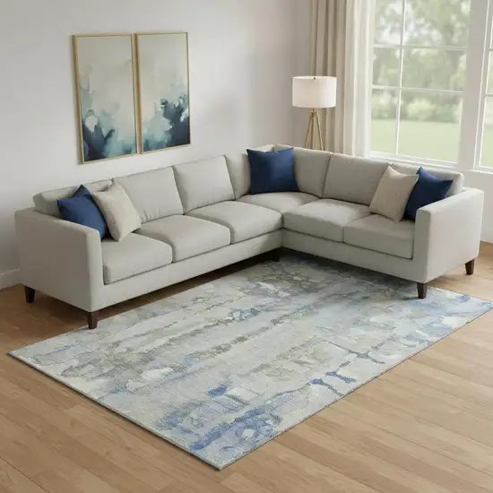 Sky Blue And Gray Abstract Washable Area Rug With UV Protection Photo 2