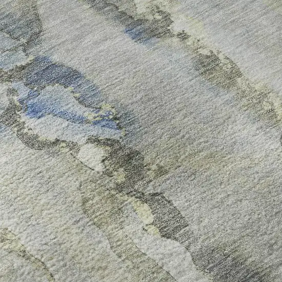 Sky Blue And Gray Abstract Washable Area Rug With UV Protection Photo 8