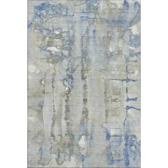 Sky Blue And Gray Abstract Washable Area Rug With UV Protection Photo 1