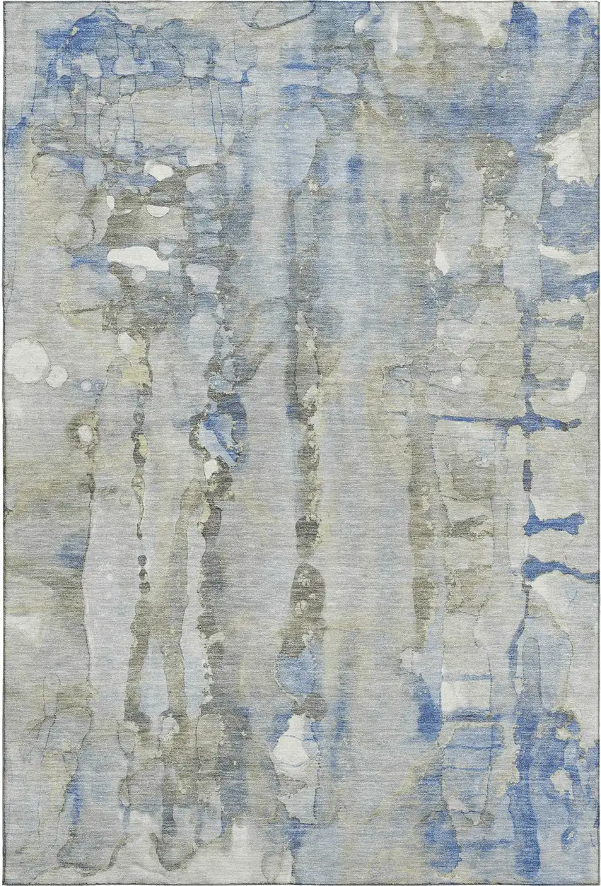 Sky Blue And Gray Abstract Washable Area Rug With UV Protection Photo 1