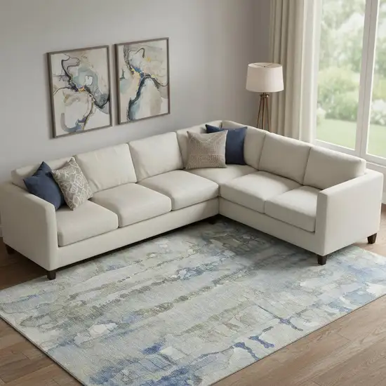 Sky Blue And Gray Abstract Washable Area Rug With UV Protection Photo 2