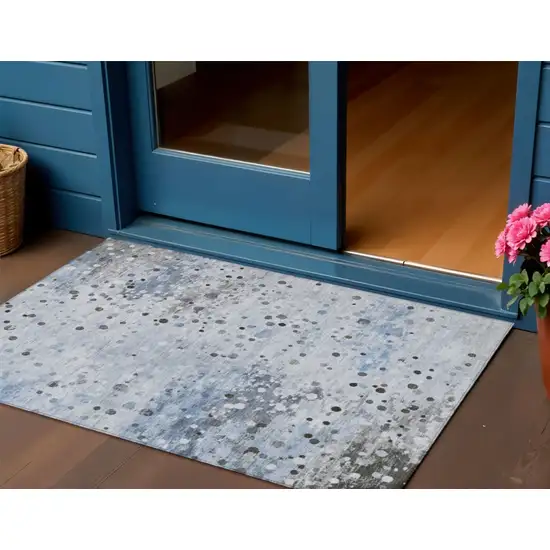 Sky Blue And Gray Abstract Washable Indoor Outdoor Area Rug Photo 2
