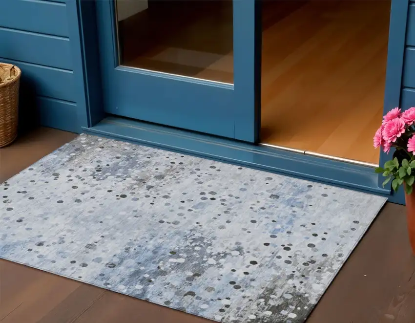 Sky Blue And Gray Abstract Washable Indoor Outdoor Area Rug Photo 2