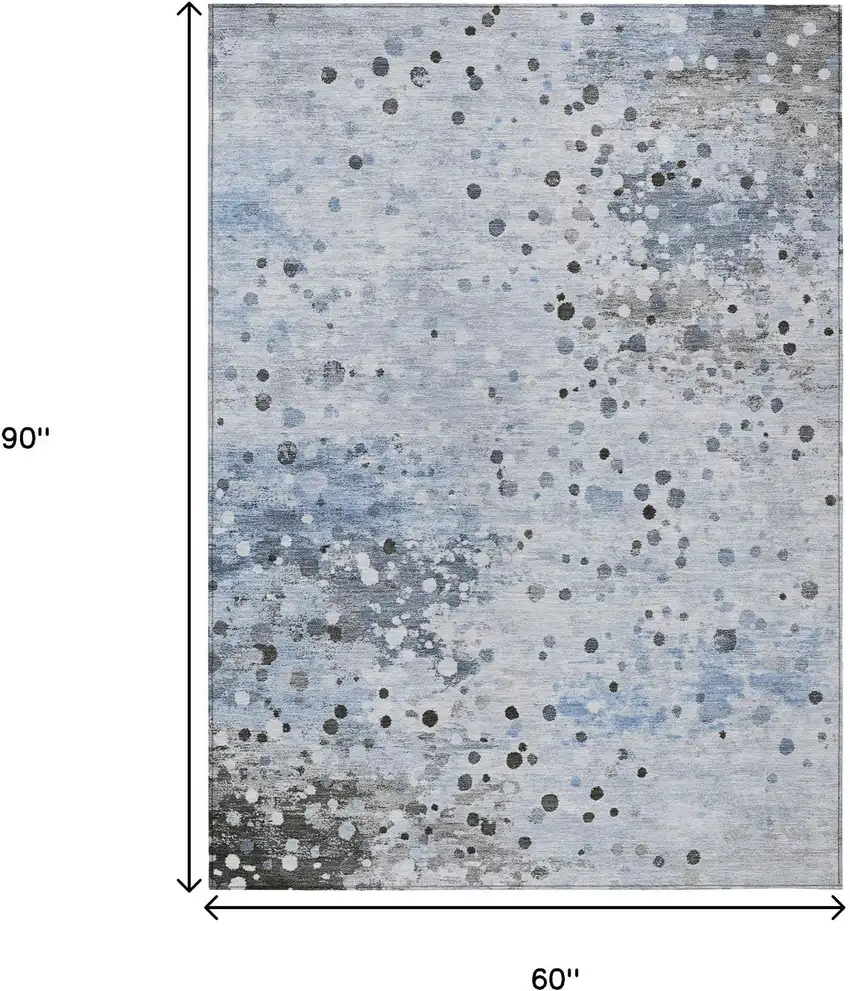 Sky Blue And Gray Abstract Washable Indoor Outdoor Area Rug Photo 9