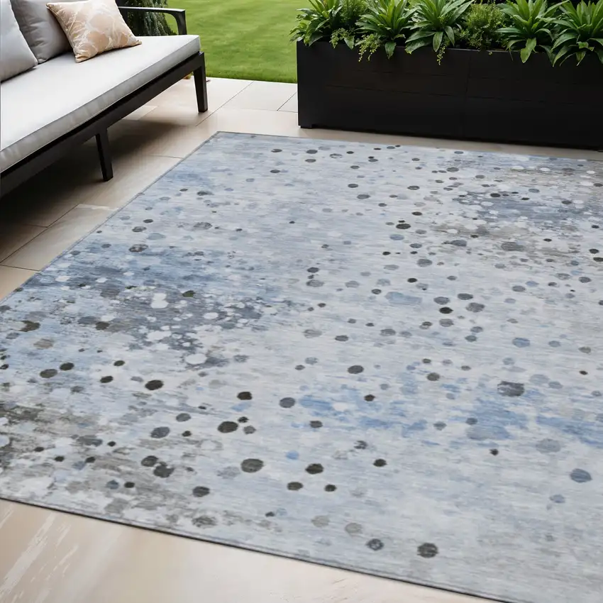 Sky Blue And Gray Abstract Washable Indoor Outdoor Area Rug Photo 2