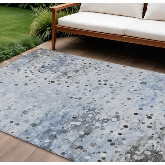 Sky Blue And Gray Abstract Washable Indoor Outdoor Area Rug Photo 2