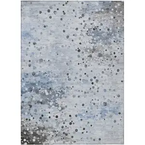 Photo of Sky Blue And Gray Abstract Washable Indoor Outdoor Area Rug