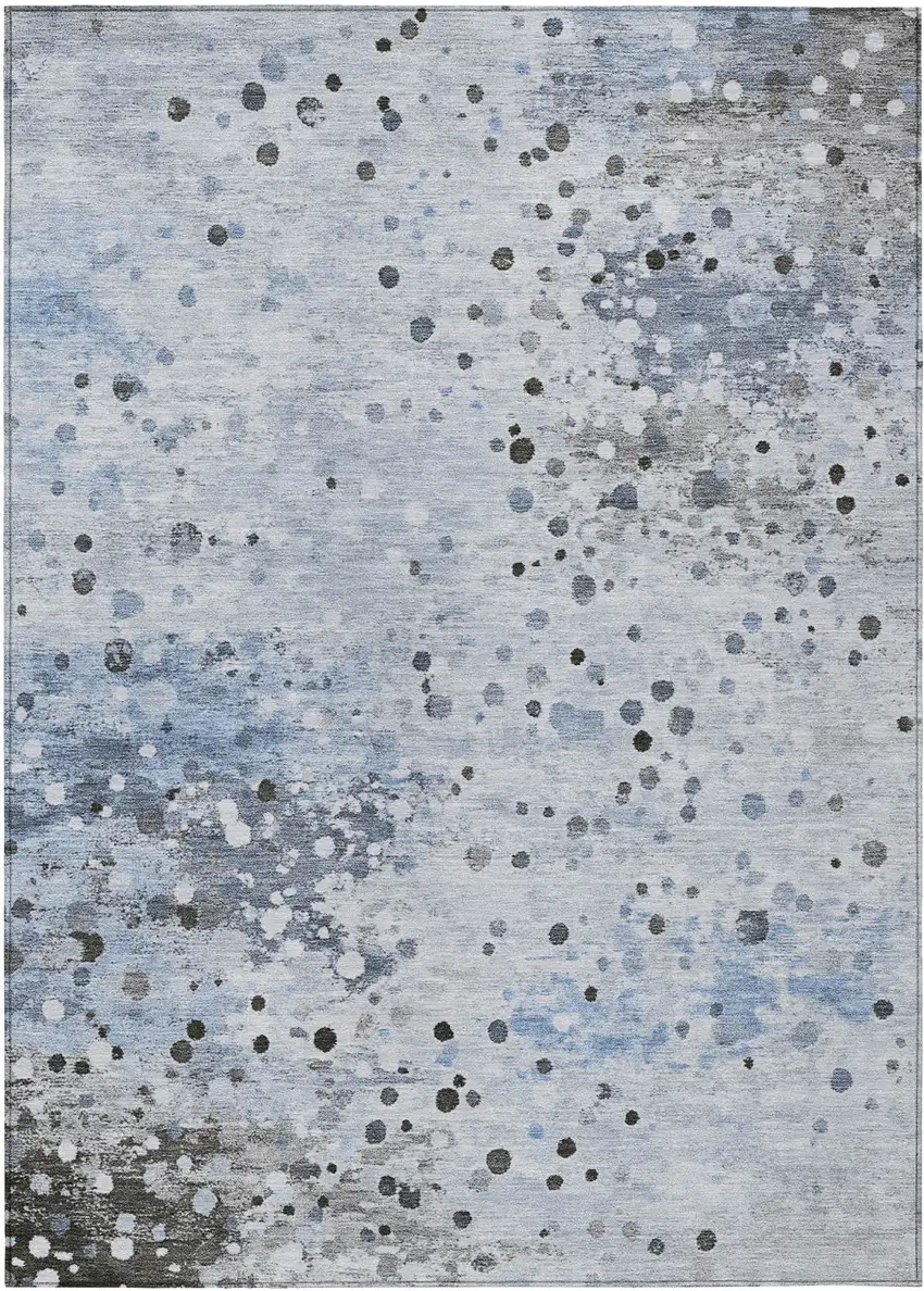 Sky Blue And Gray Abstract Washable Indoor Outdoor Area Rug Photo 1