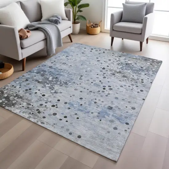 Sky Blue And Gray Abstract Washable Indoor Outdoor Area Rug Photo 6