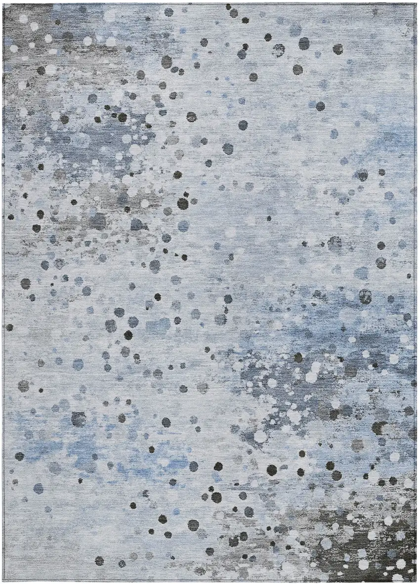 Sky Blue And Gray Abstract Washable Indoor Outdoor Area Rug Photo 4