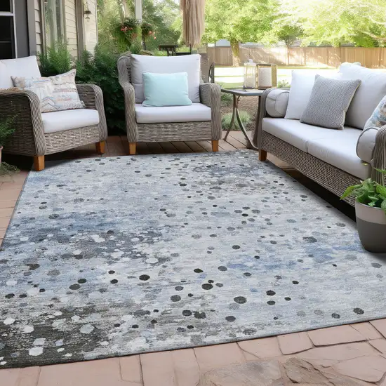 Sky Blue And Gray Abstract Washable Indoor Outdoor Area Rug Photo 5