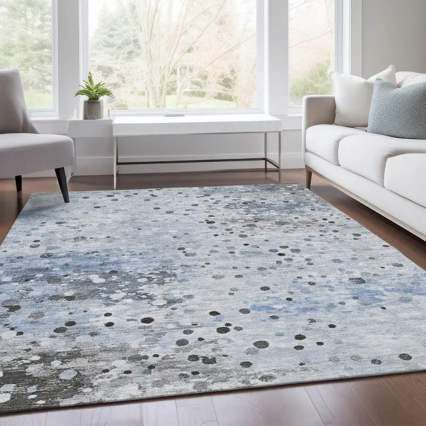 Sky Blue And Gray Abstract Washable Indoor Outdoor Area Rug Photo 7