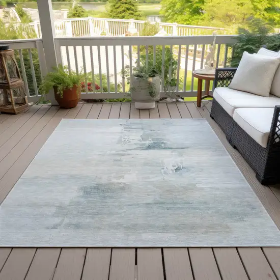 Sky Blue And Gray Abstract Washable Indoor Outdoor Area Rug Photo 7