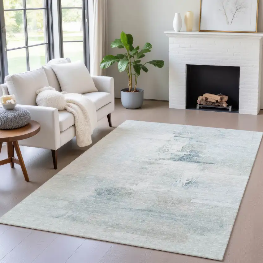Sky Blue And Gray Abstract Washable Indoor Outdoor Area Rug Photo 5
