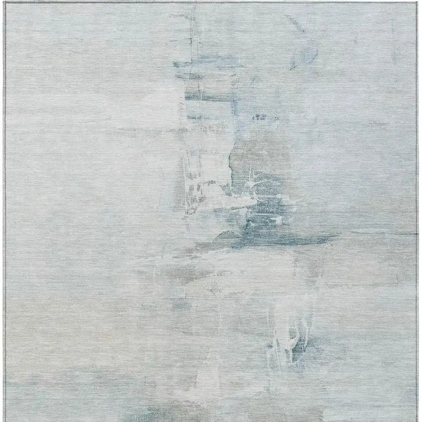 Sky Blue And Gray Abstract Washable Indoor Outdoor Area Rug Photo 9